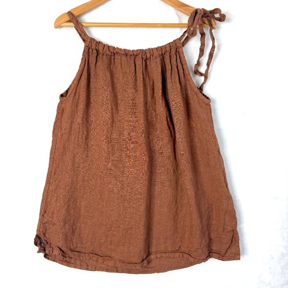 BELLA UMBRA Italy Linen Halter Tank Top Blouse Womens M Brown - Picture 1 of 6